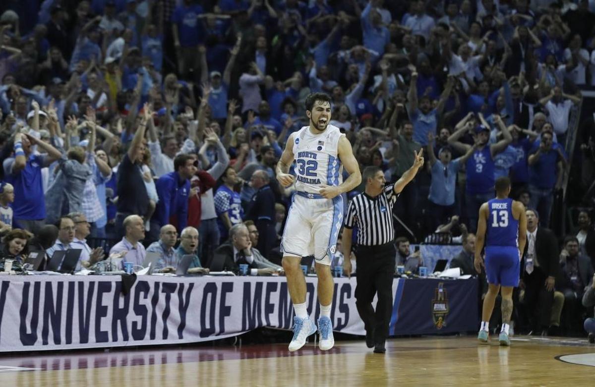 North Carolina forward Luke Maye reacts after hitting the game-winning shot in the Tar Heels’ 75-73 win over Kentucky in 2017 in the NCAA tournament.