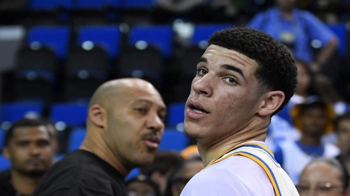 The signature shoe for UCLA one-and-done guard Lonzo Ball, right, seen here with his father, LaVar, starts at $495.