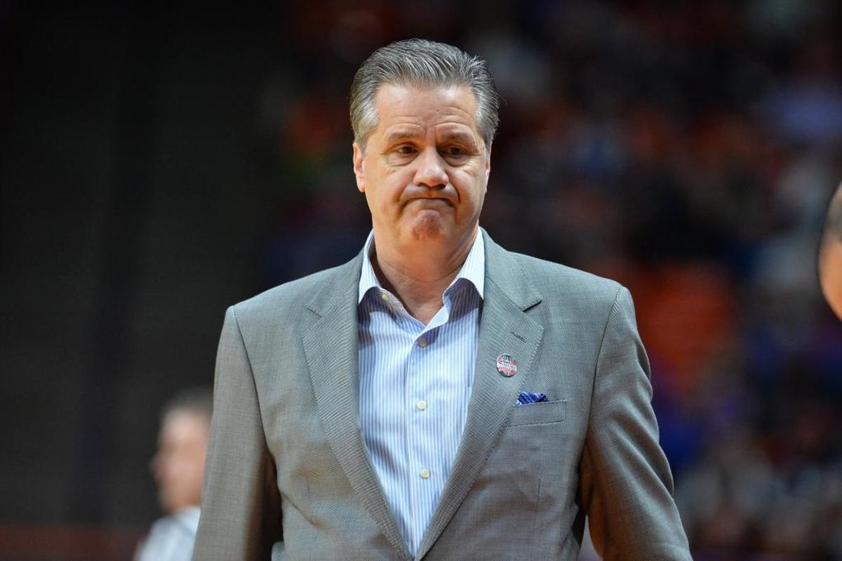 Kentucky head coach John Calipari is frustrated over a foul against Davidson early in the first half of Thursday’s NCAA men’s basketball tournament game in Boise, Idaho.