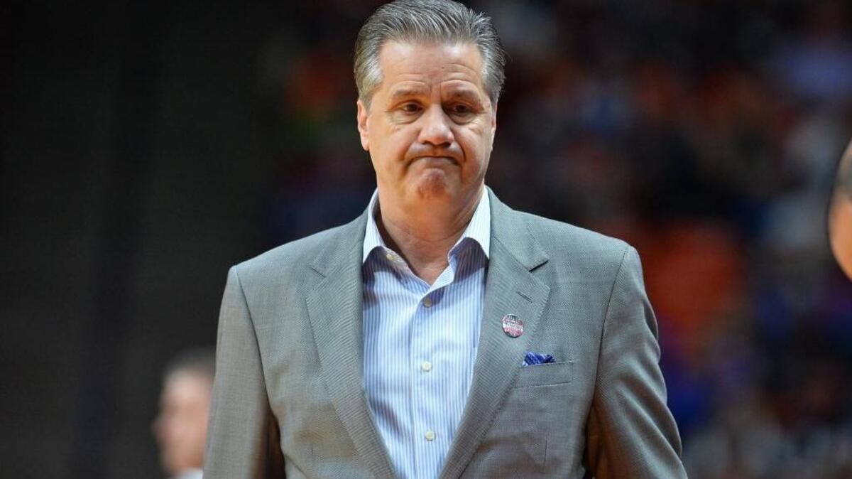 Kentucky head coach John Calipari is frustrated over a foul against Davidson early in the first half of Thursday’s NCAA men’s basketball tournament game in Boise, Idaho.