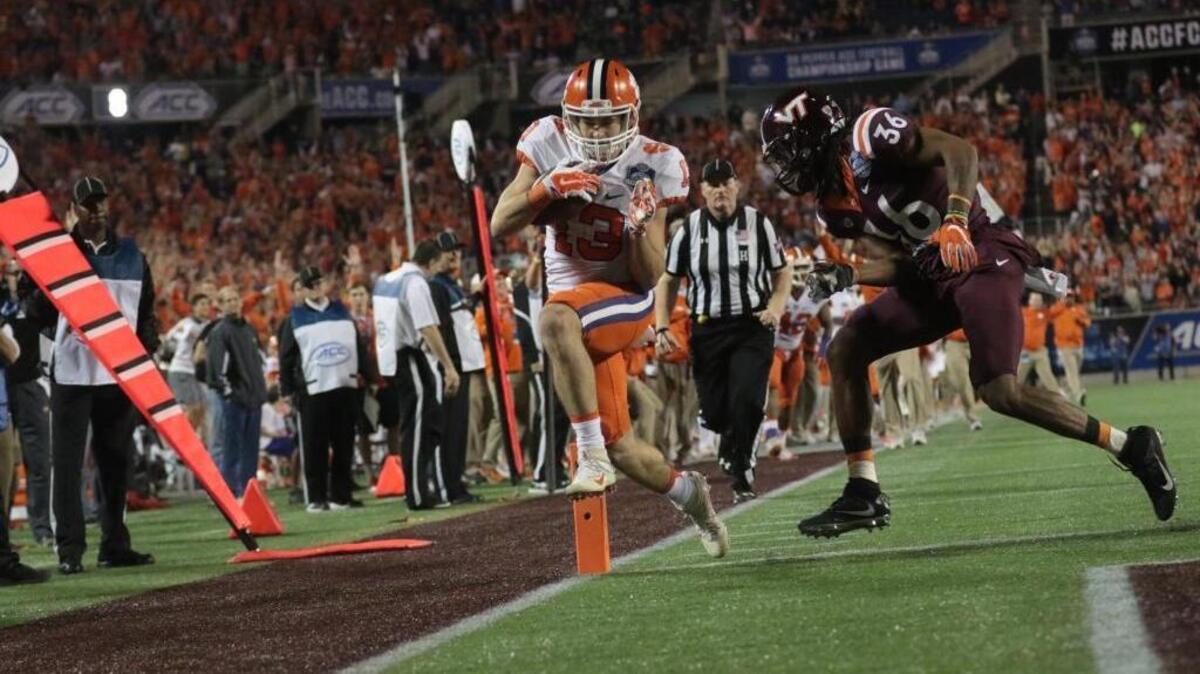 Clemson receiver Hunter Renfrow, shown scoring a touchdown against Virginia Tech in the ACC Championship Game last month in Orlando, Fla., has 34 receptions for 403 yards and four touchdowns this season.