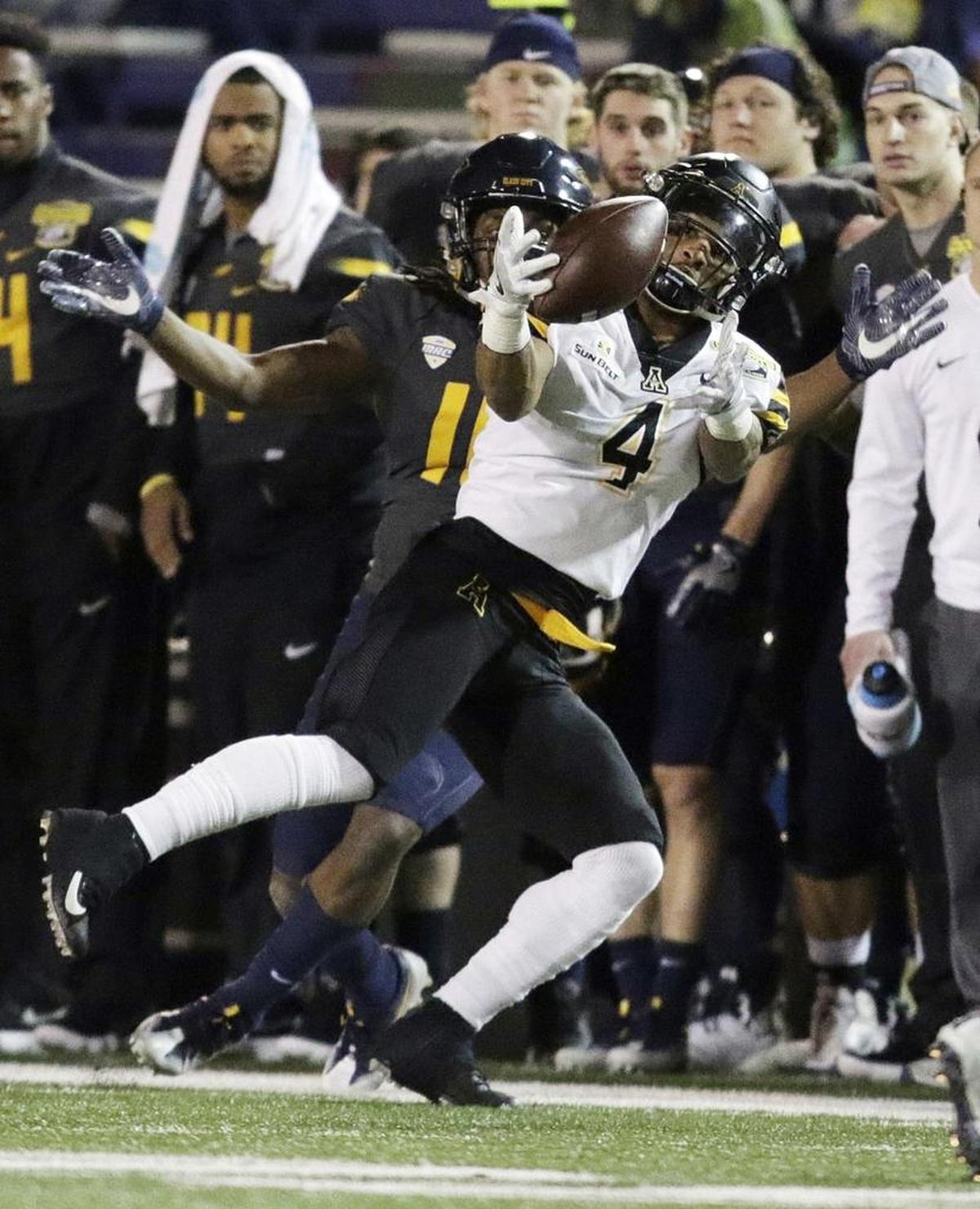 Appalachian State cornerback back Clifton Duck, shown making an interception against Toledo in the Dollar General Bowl in December, is a preseason All-American who played at Butler High. Duck and the Mountaineers will visit the Charlotte 49ers on Sept. 8.