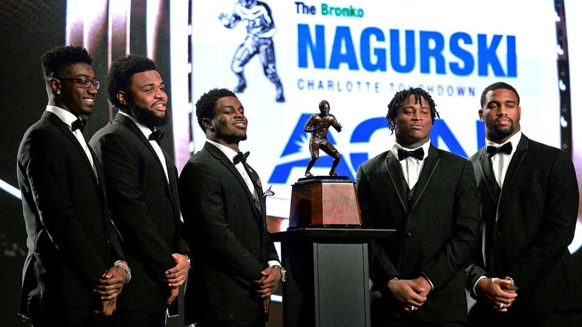 From left, Florida State defensive back Tarvarus McFadden, Clemson defensive tackle Christian Wilkins, Michigan linebacker Jabrill Peppers, Alabama linebacker Reuben Foster and Alabama defensive end Jonathan Allen were finalists for the 2016 Bronko Nagurski Trophy.