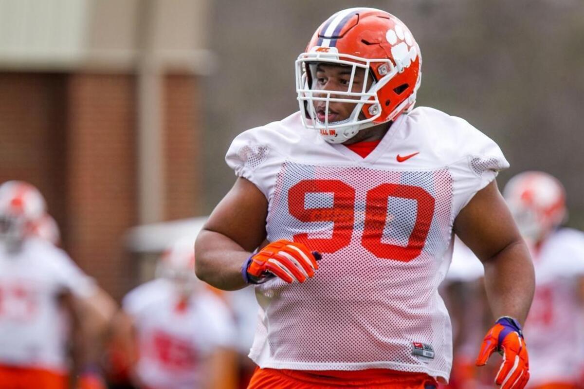 Clemson defensive tackle Dexter Lawrence takes the field for the Tigers’ first day of spring football practice in March.