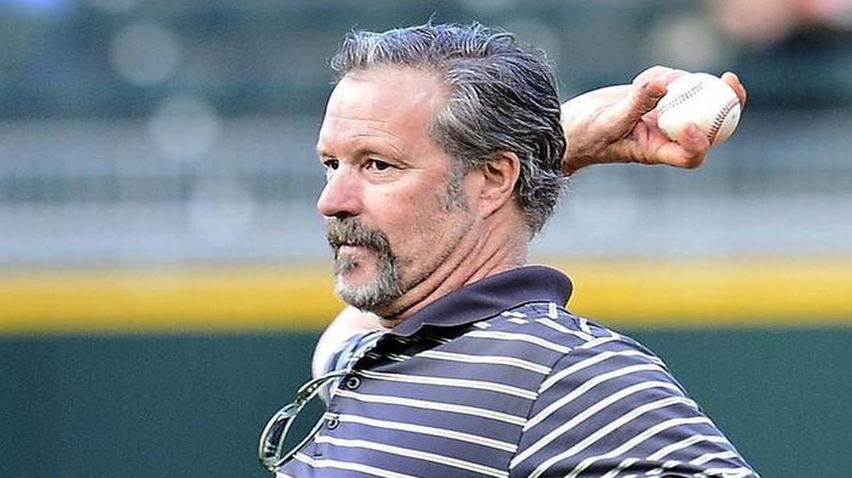 Jack McDowell throws out the first pitch before a Charlotte Knights game on April 14, 2016.