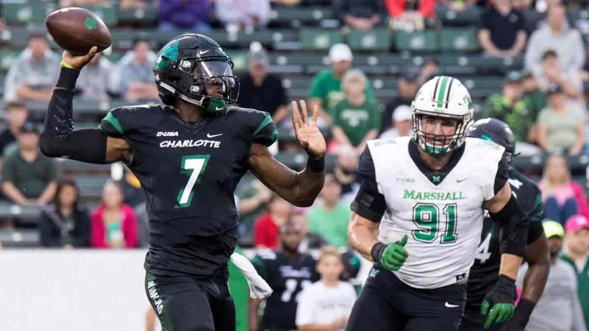 Charlotte 49ers quarterback Hasaan Klugh (7) averages 184.4 yards in total offense.