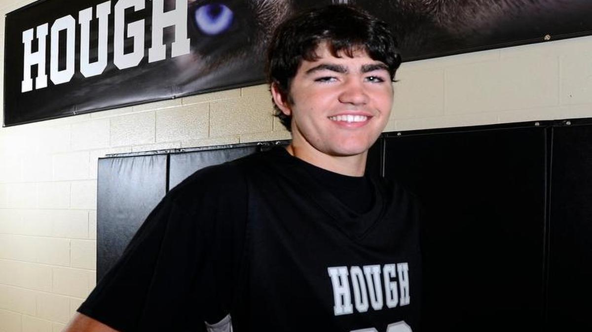 Luke May, pictured as a sophomore at Hough High in November 2012, has enjoyed the national spotlight this week after his jump shot last Sunday against Kentucky lifted the Tar Heels to a berth in Saturday’s Final Four in Phoenix.