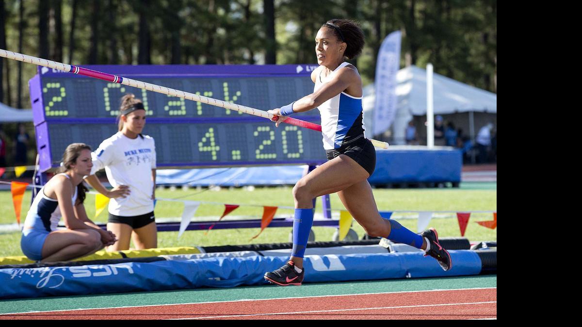 
Duke pole vaulter Megan Clark competes during the Duke Invitational Track Meet.
