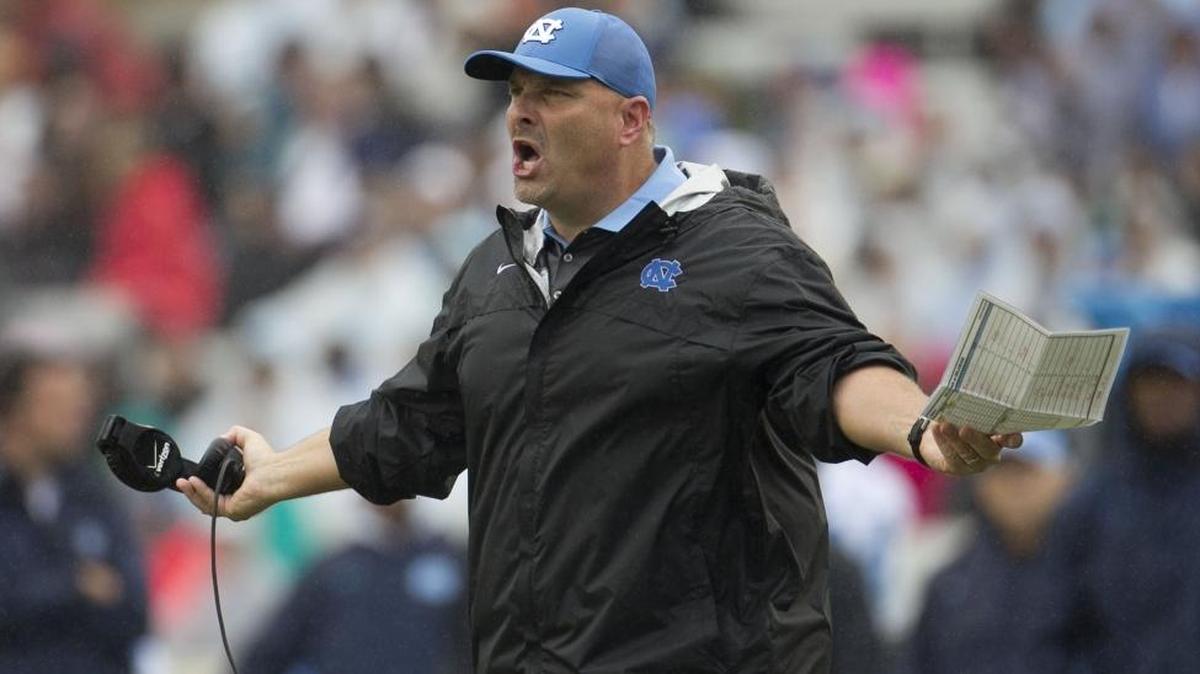 
North Carolina offensive line coach Chris Kapilovic yells instructions to his player during the first quarter against Delaware last week at Kenan Stadium in Chapel Hill.
