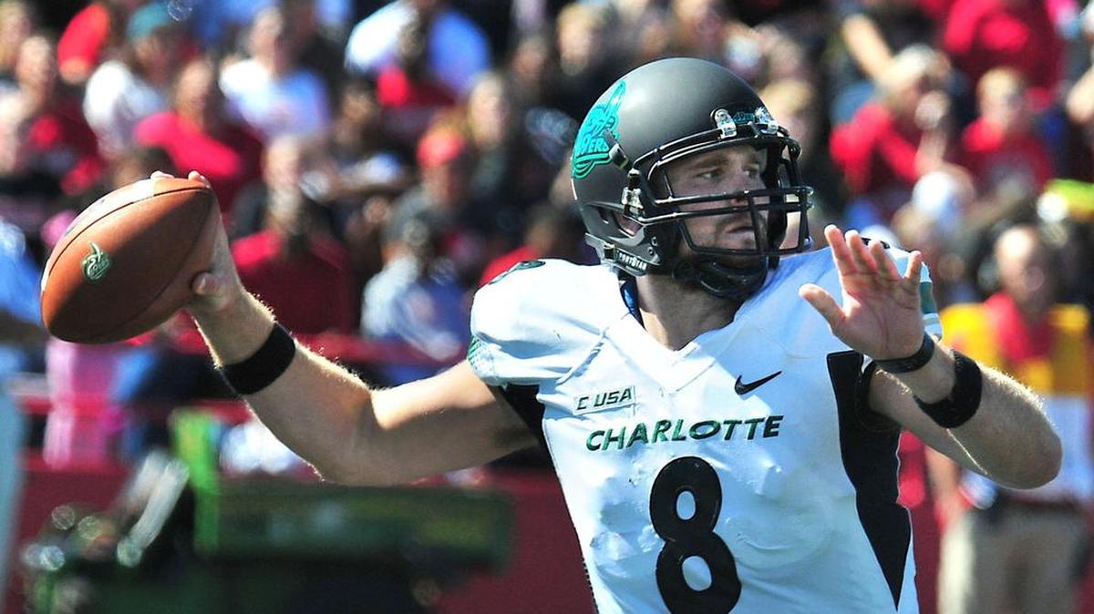
Matt Johnson (8) is in competition with Lee McNeill and Brooks Barden for the Charlotte 49ers’ starting quarterback job.
