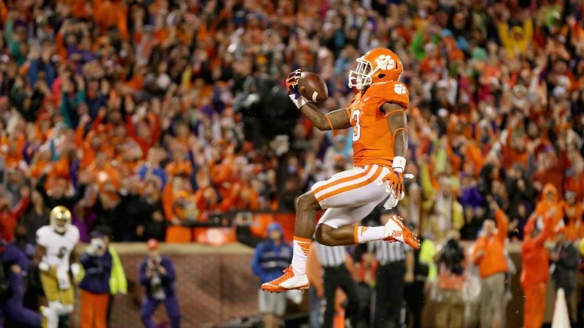 
 Clemson’s Artavis Scott  after scoring a touchdown against Notre Dame during Saturday’s game.

