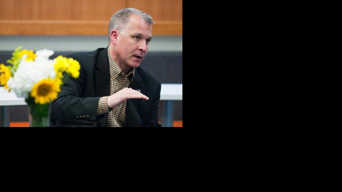 
Doug Gillin, the new athletic director for Appalachian State, discussed his plans during an interview for the App State Yosef Club at the BB&T BallPark in Charlotte,  Wednesday, April 15, 2015.
