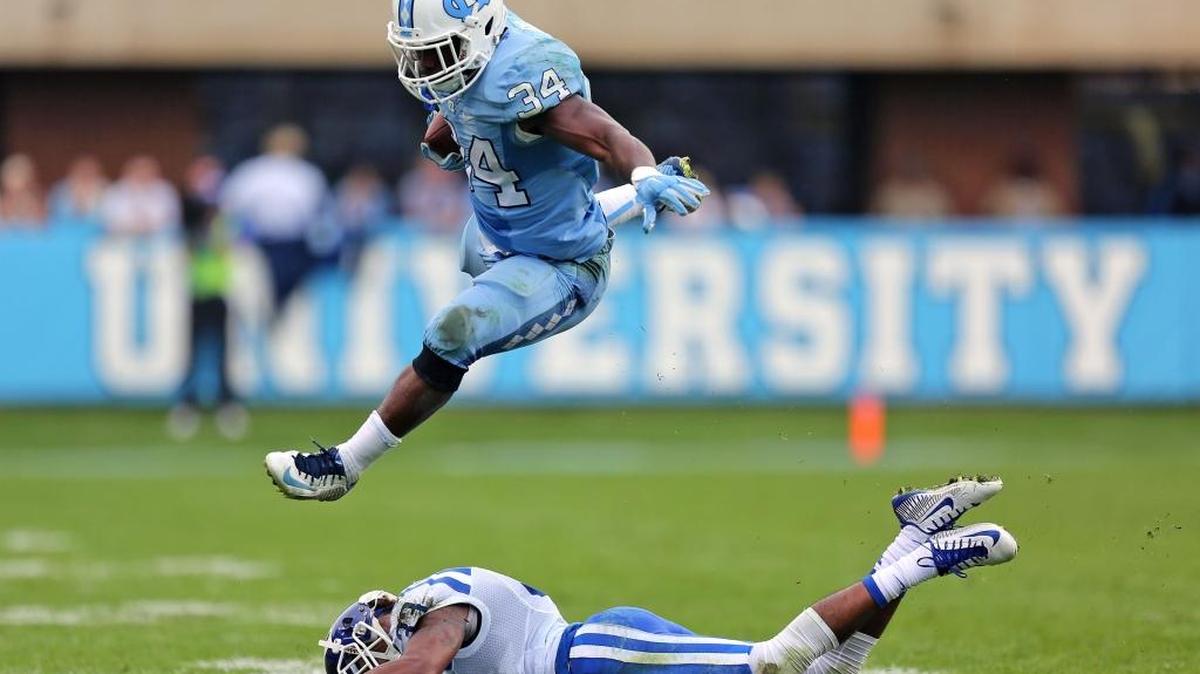 In his sophomore season, UNC tailback Elijah Hood, top, emerged as a valuable component in the Tar Heels’ explosive offense that resembles Clemson’s in its pace and execution.