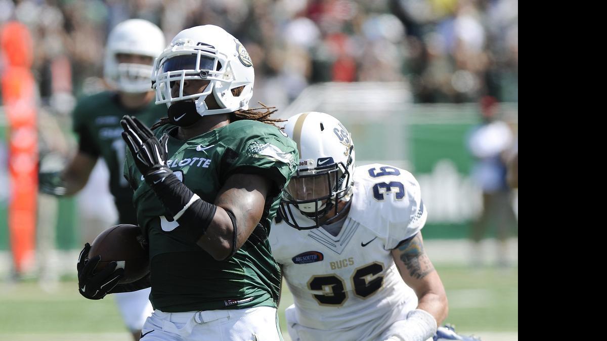 
Running back Kalif Phillips and the Charlotte 49ers move up to FBS and Conference USA this season.
