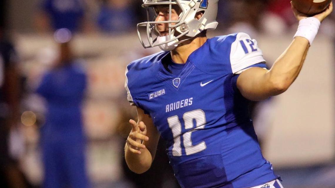 
Middle Tennessee quarterback Brent Stockstill threw for five touchdowns against the Charlotte 49ers in Saturday’s game at Murfreesboro, Tenn.
