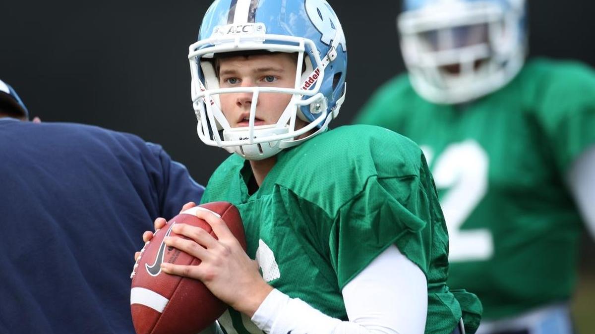 
Former UNC quarterback Caleb Pressley (16) looks for a receiver during the Tar Heels' spring football practice on Wednesday April 11, 2012 at Navy Field in Chapel Hill.
