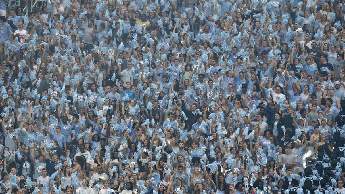 
North Carolina fans cheer against North Carolina A&T during the first half of an NCAA college football game in Chapel Hill on Sept. 12, 2015. 
