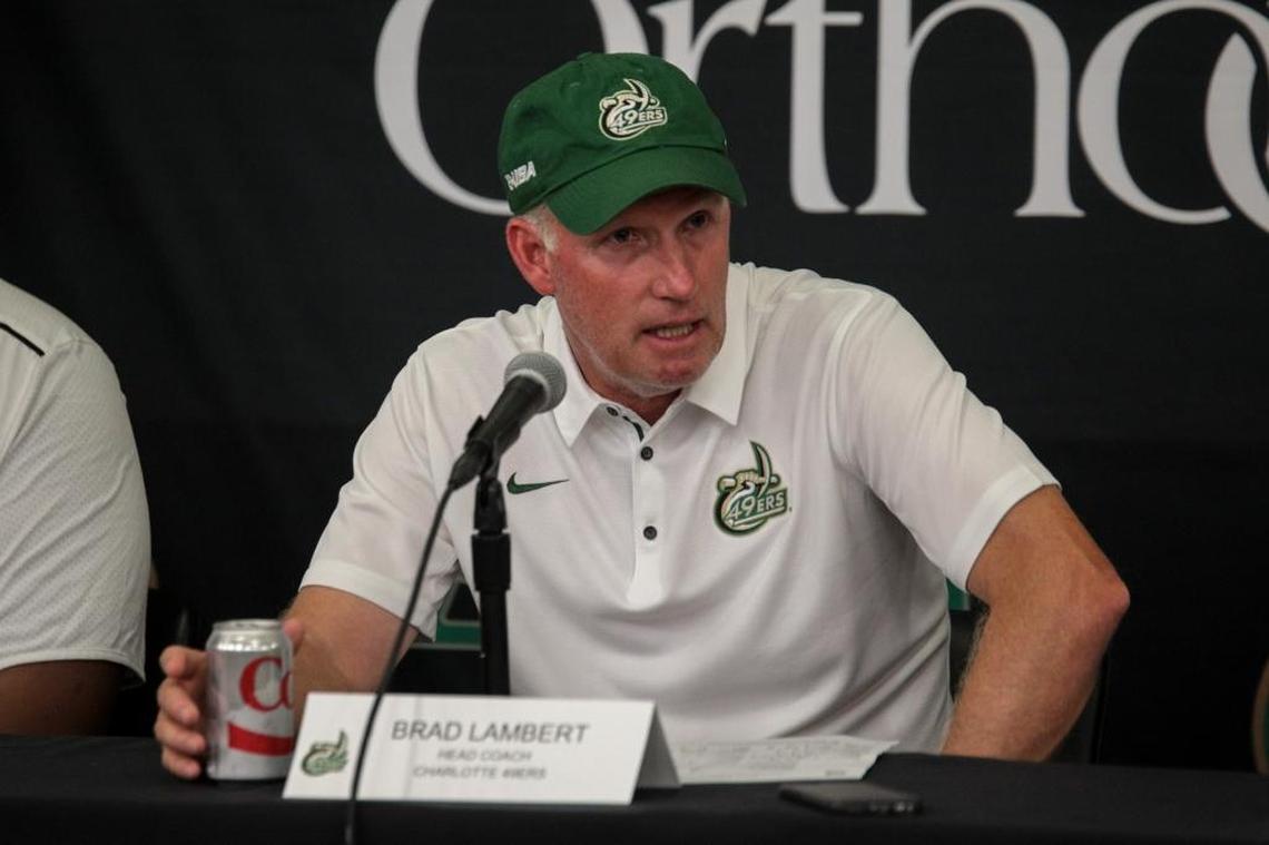 “We just wanted to give the kids a chance to win,” Charlotte 49ers coach Brad Lambert of his decision to go for the field goal on a fourth-and-2 at the FIU 31 with 37 seconds left on Saturday. Above, Lambert speaks after the Sept. 23 game.