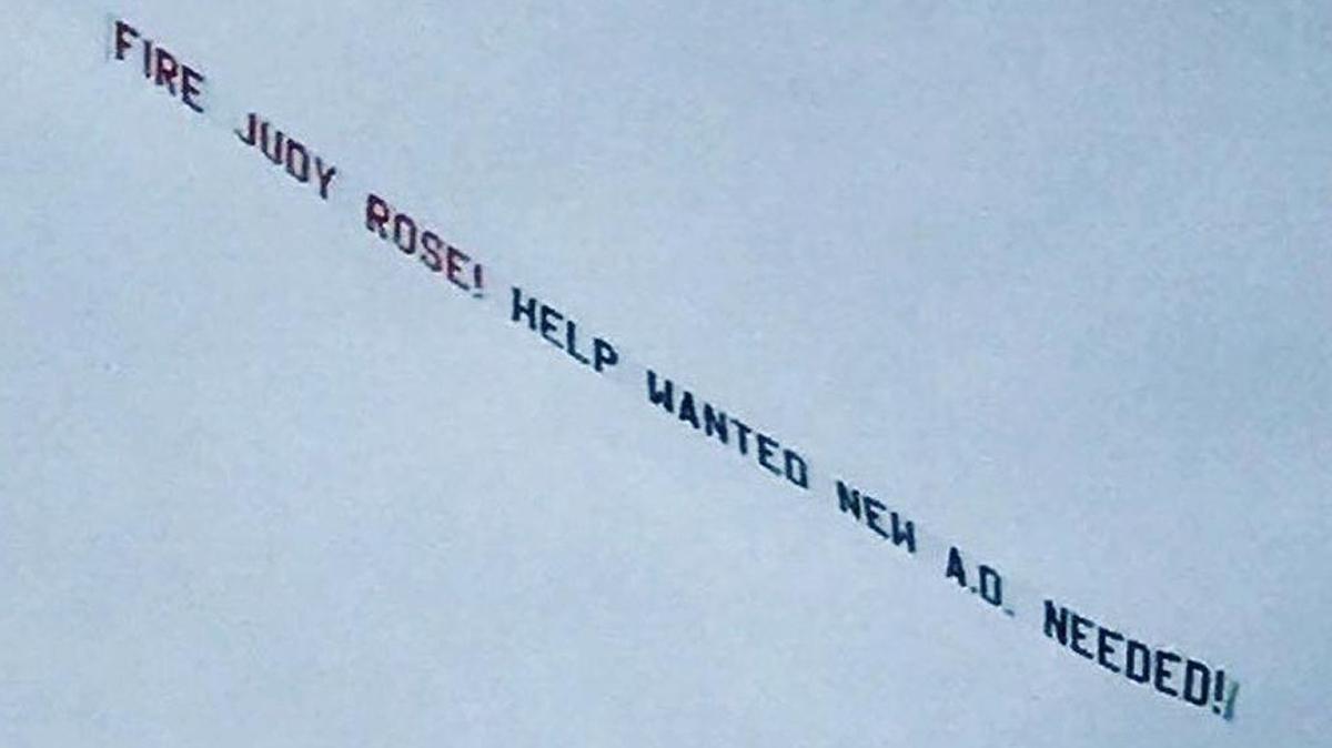 In October, before the Charlotte 49ers’ homecoming football game against Ala.-Birmingham, alum Jon Lotti hired a plane to fly over the school’s campus with a trailing banner that read: “Fire Judy Rose! Help Wanted New A.D. Needed.”