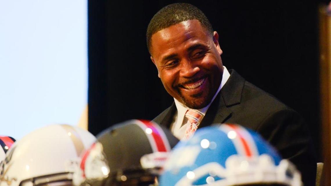 Campbell football coach Mike Minter, who played 10 seasons in the Carolina Panthers’ secondary, spoke at Big South Media Day on Tuesday in Charlotte. Minter said he supports Panthers owner Jerry Richardson’s decision to fire general manager Dave Gettleman.