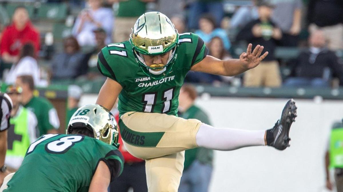Charlotte freshman kicker Jonathan Cruz, pictured earlier this season against Western Kentucky, kicked a school-record 56-yard field goal on Saturday to lift the 49ers to a 27-24 victory against Florida Atlantic.
