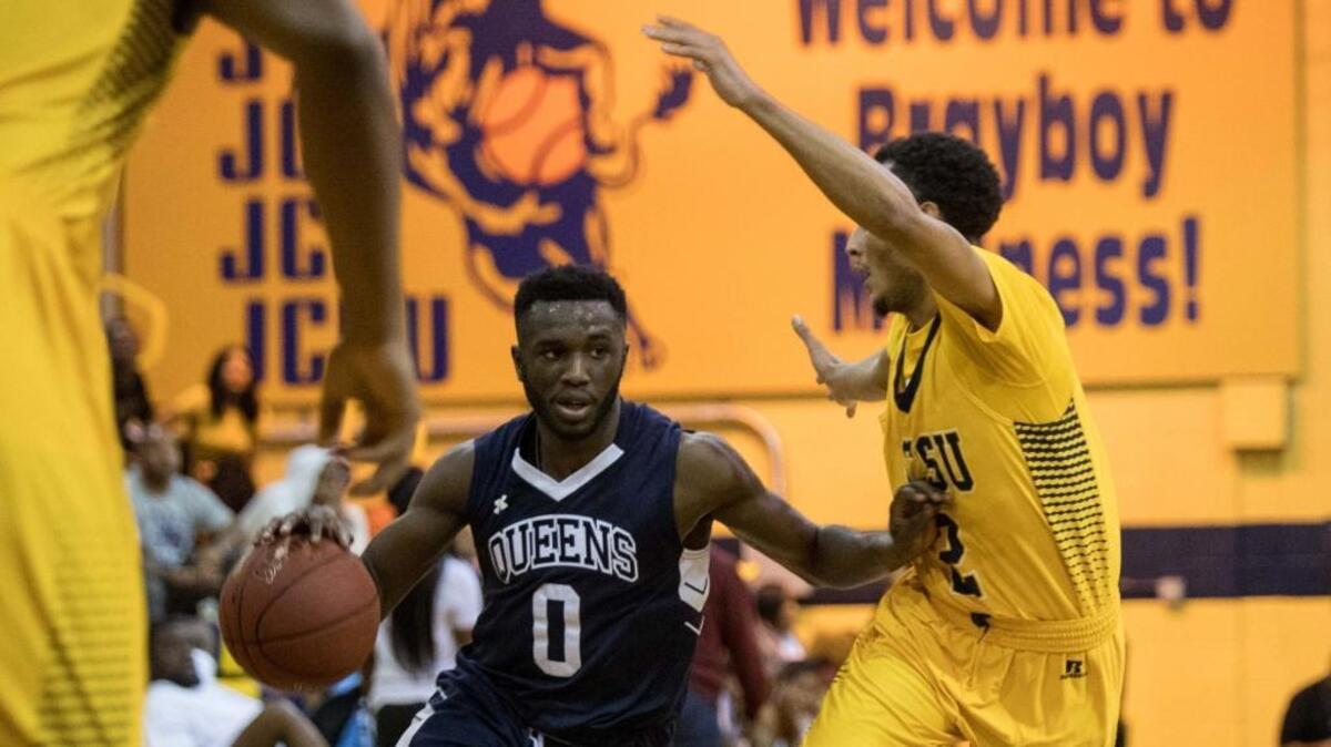 National power Queens (28-3) will face postseason newcomer Lees-McRae in the first round of the NCAA Division II Southeast Regional tournament Saturday. Above, Royals point guard Ike Agusi looks for room to maneuver during a game at Johnson C. Smith in November.