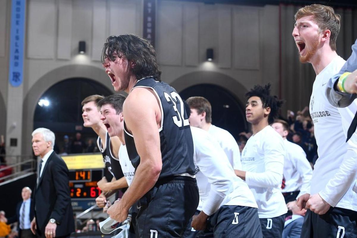 The Wildcat bench explodes after a Davidson basket late in the second half of Friday’s 83-73 win over visiting St. Bonaventure.