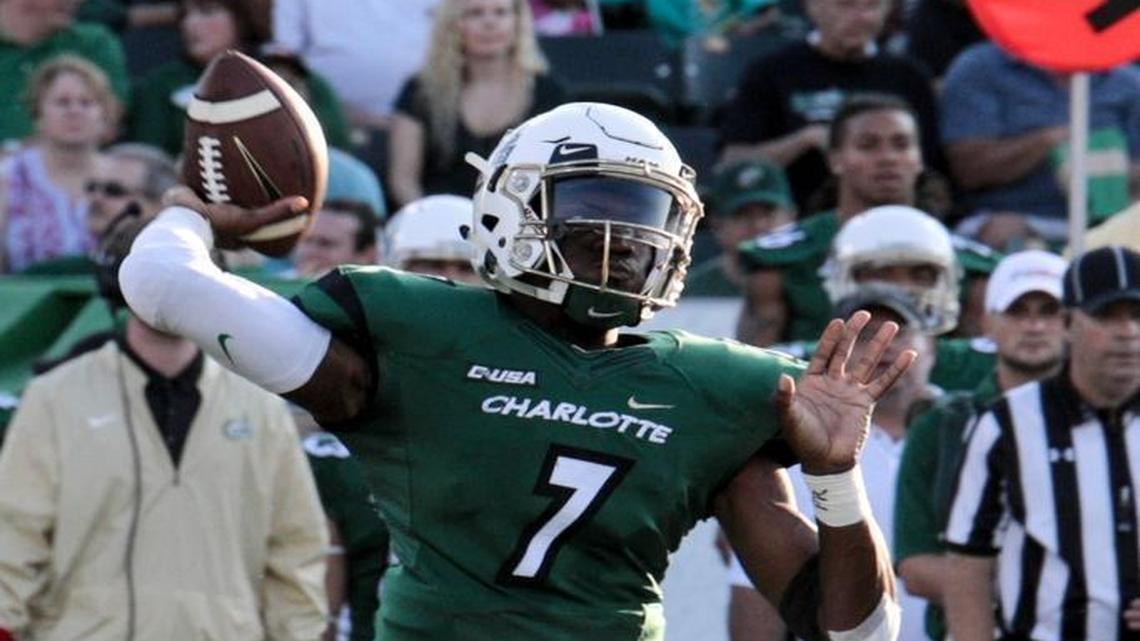 Saturday at Florida International, Charlotte 49ers quarterback Hasaan Klugh completed 16 of 28 passes for 155 yards and no interceptions in his most efficient outing of the season. Above, Klugh looks for a receiver in the Sept. 23 game.