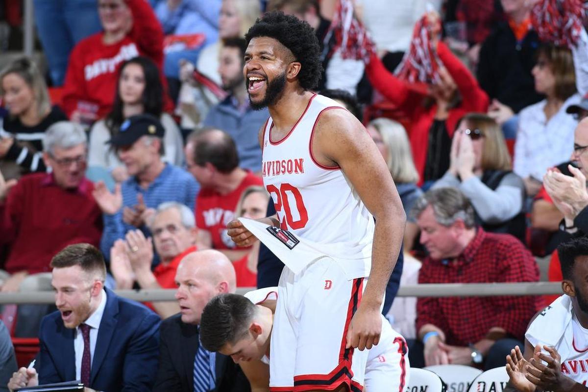 Davidson’s KiShawn Pritchett celebrates a Wildcats basket against Duquesne early in second half of Saturday’s Atlantic 10 men’s basketball game. Davidson won 65-61.