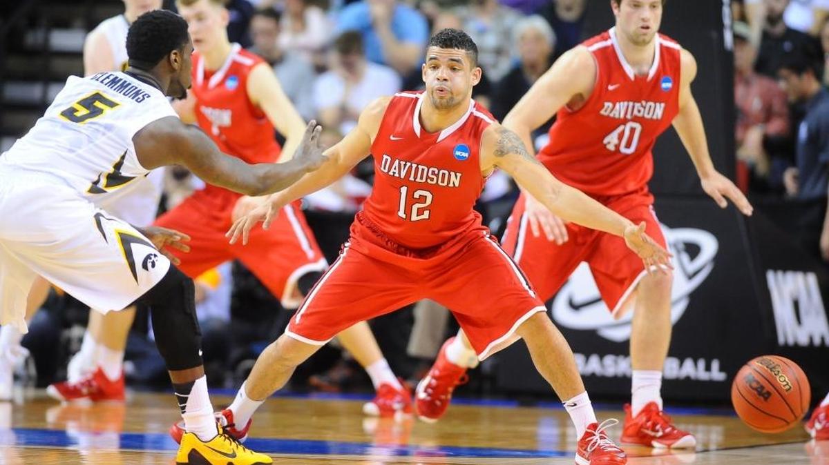 Davidson guard Jack Gibbs, 12, led the Atlantic 10 Conference in assists and free-throw percentage last season. Gibbs is one of four starters returning from last season’s team, which finished 24-8.