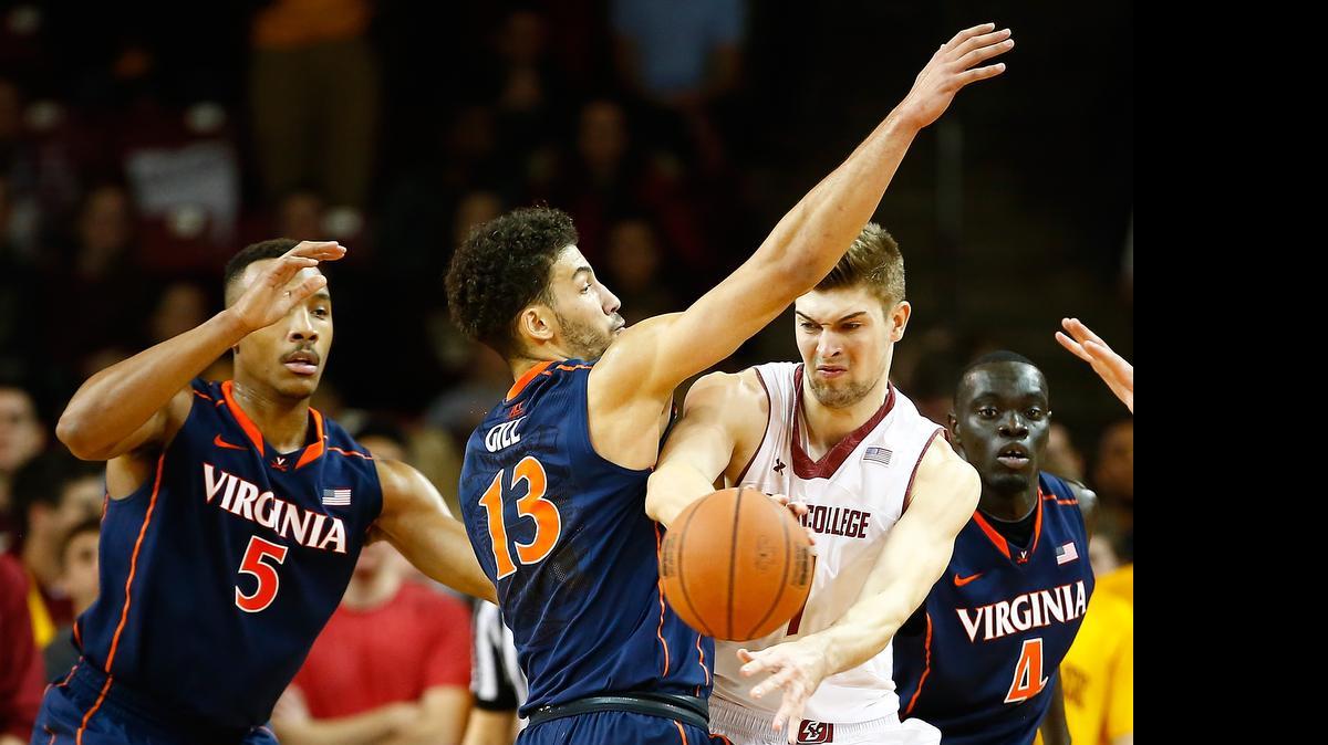 
Will Magarity, right, a 6-foot-11 transfer from Boston College, has been admitted at Davidson and will be eligible to play for the Wildcats in 2016. 



