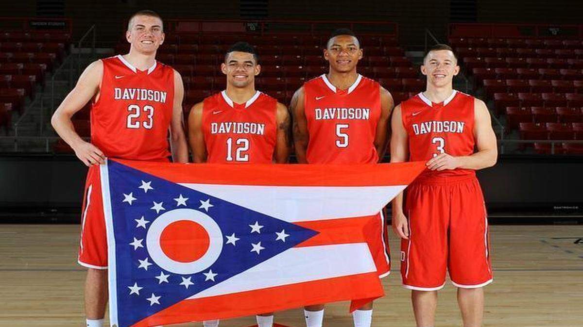 
Davidson’s Ohio connection, proudly displaying the state flag, includes, from left, Peyton Aldridge, Jack Gibbs, Jordan Barham and Brian Sullivan.
