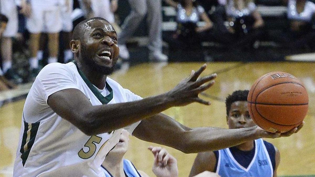 Charlotte 49ers Joseph Uchebo, on right in this file photo,earned his seventh straight double-double with 20 points and 13 rebounds – both game-highs, against Florida Atlantic on Saturday.