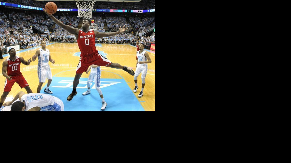 
N.C. State’s Abdul-Malik Abu (0) makes a layup during the second half of the Wolfpack’s 58-46 victory over North Carolina at the Smith Center in Chapel Hill on Tuesday, Feb. 24, 2015. 
