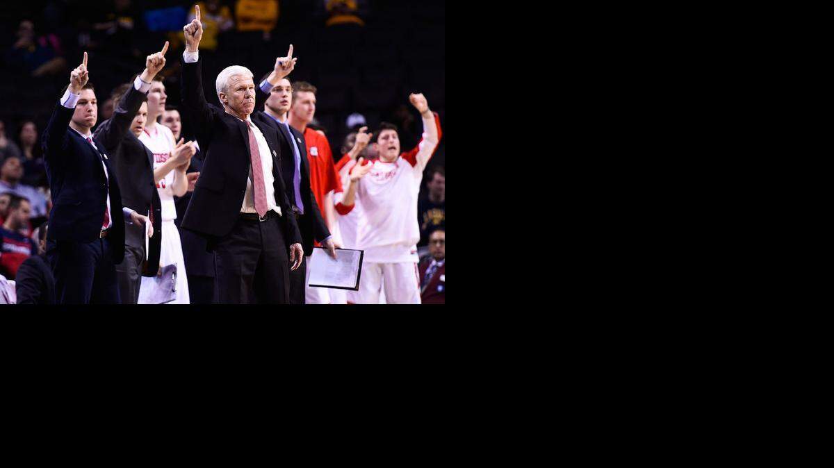 
Head coach Bob McKillop of the Davidson Wildcats signals to his team during a quarterfinal game against the La Salle Explorers in the 2015 Men's Atlantic 10 Basketball Tournament at the Barclays Center on March 13, 2015 in New York.
