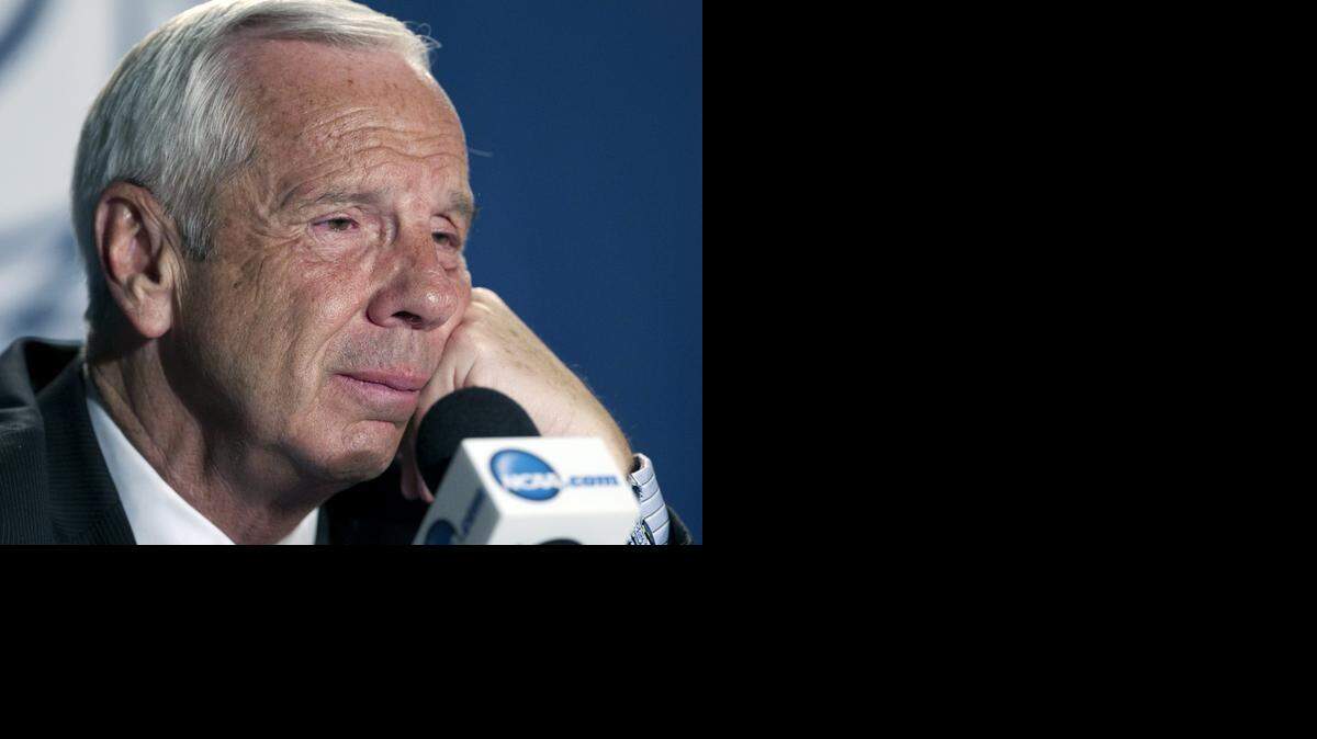 
North Carolina coach Roy Williams fields a question from the media following the Tar Heels’ loss to Wisconsin in the NCAA West Regional on Thursday, March 26, 2015 in Los Angeles. The Tar Heels opened the season with a top-10 ranking, but late-game collapses plagued them throught the season and postseason.
