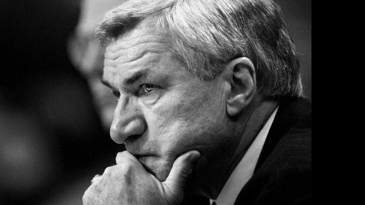 
Former UNC basketball coach Dean Smith, seen here in 1997, watches a game from the sidelines.
