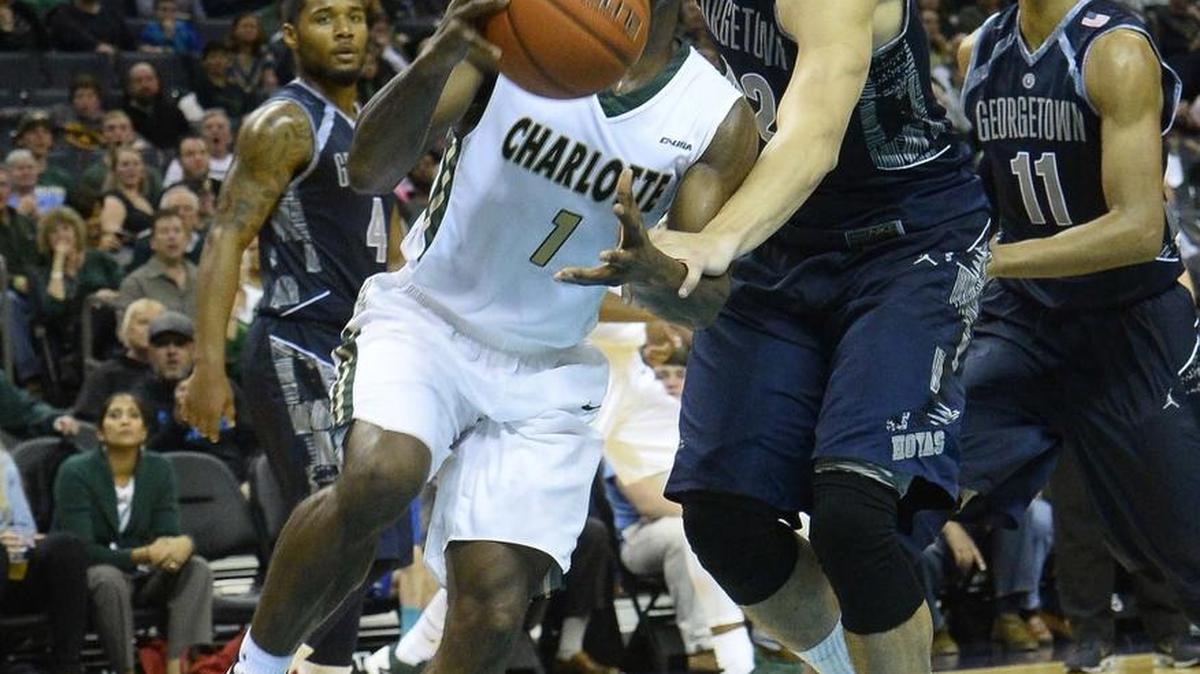 Charlotte 49ers guard Braxton Ogbueze, left, scored 24 points in Saturday’s 88-78 win over UTEP.