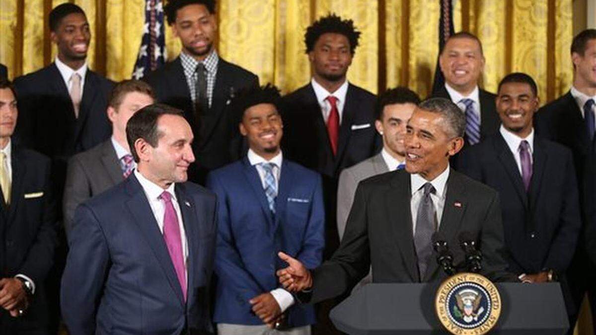President Barack Obama speaks in the East Room of the White House in Washington, Tuesday, Sept. 8, 2015, during a ceremony honoring the NCAA Champion Duke Blue Devils Men’s Basketball team.