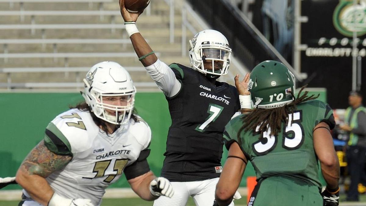Quarterback Hasaan Klugh (7) returns this season for the Charlotte 49ers, who were picked to finish seventh in Conference USA’s Eastern Division.