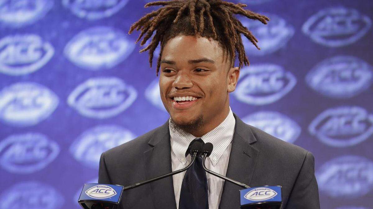North Carolina’s Anthony Ratliff-Williams, a former standout at Butler High in Matthews, answers a question on Wednesday at ACC Kickoff media day in Charlotte.