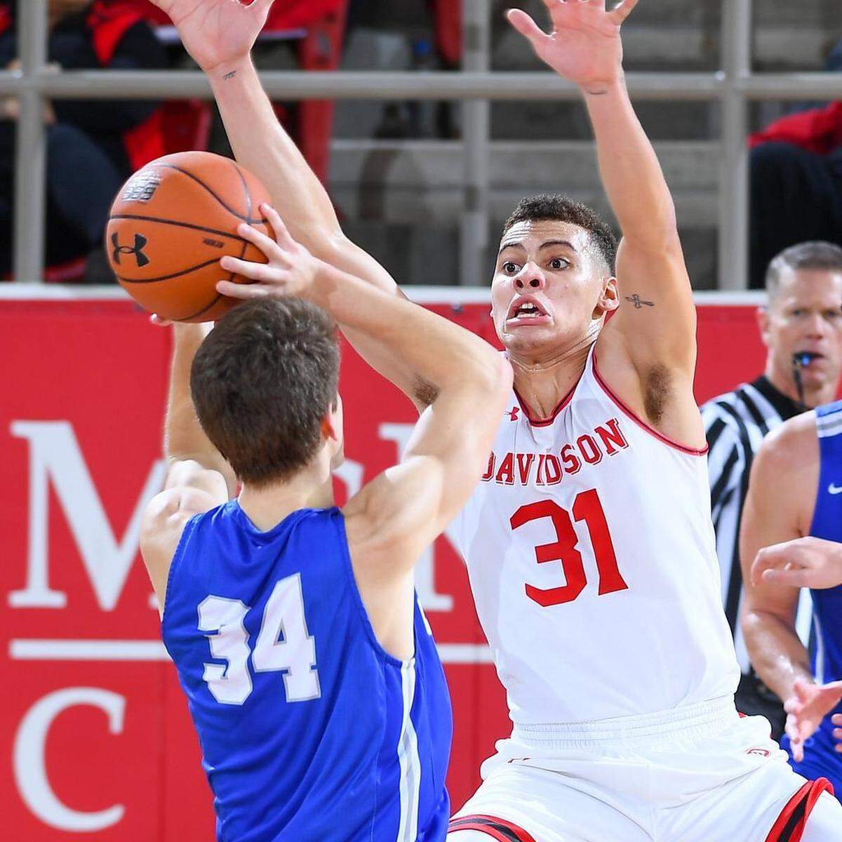 Davidson sophomore Kellan Grady, right, pictured Thursday night against Washington & Lee in an exhibition at Belk Arena, was the Atlantic 10 Freshman of the Year last season.
