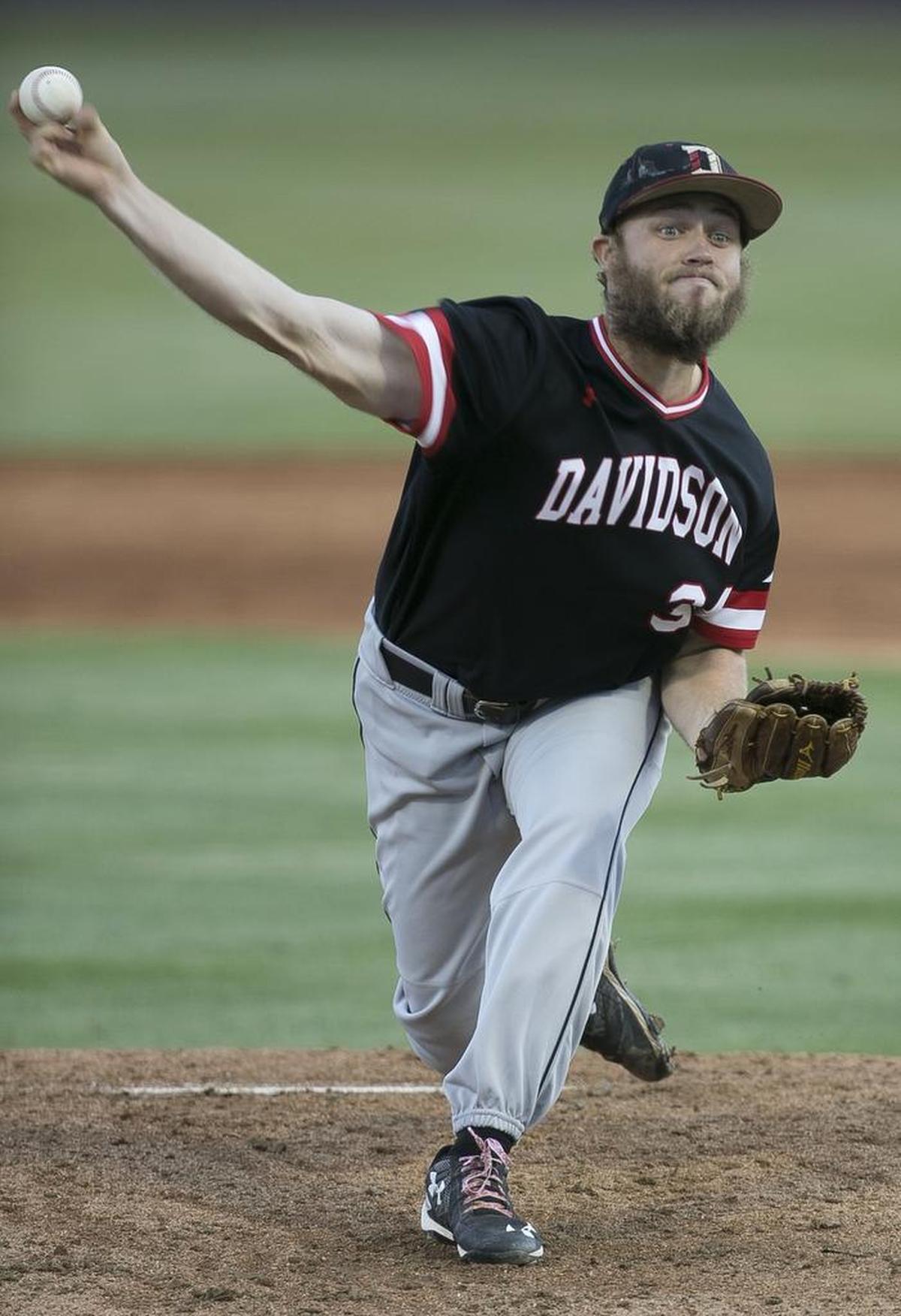 Davidson pitcher Durin O’Linger works from the mound during the fourth inning. O’Linger allowed three runs for the win. The Wilcats will face Florida Gulf Coast on Saturday.