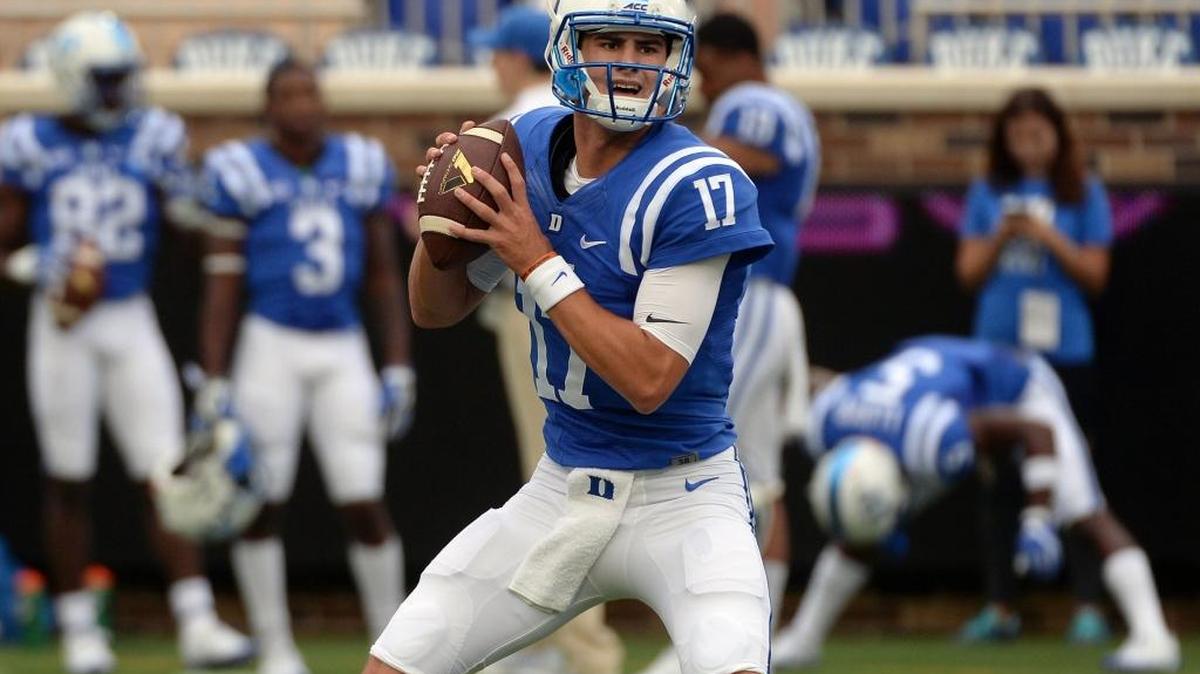 Duke quarterback Daniel Jones, the former Charlotte Latin standout, will lead the Blue Devils against visiting Virginia on Saturday.
