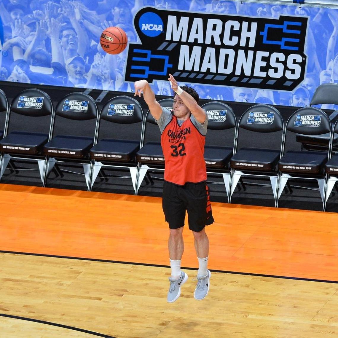Davidson’s Rusty Reigel (32) knocks down a jump shot in Wednesday’s practice in Boise, Idaho. Davidson is 28 th among all Division I schools in 3-point percentage at 39.1 percent.