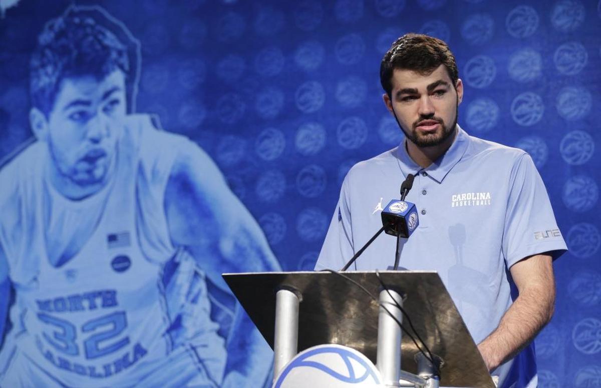 North Carolina junior forward Luke Maye answers a question during ACC men's basketball media day in Charlotte on Wednesday. Maye grew up in nearby Huntersville.