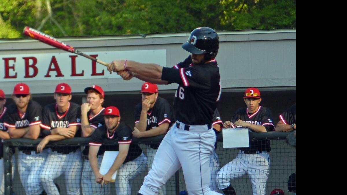 
Davidson right fielder Lee Miller drives a double into right field during the second inning of the Wildcats’ game against Winthrop on April 21. Miller, a junior, leads the team in batting (.359), hits (46), doubles (12), RBIs (32), slugging percentage (.539) and on-base percentage (.440). 
