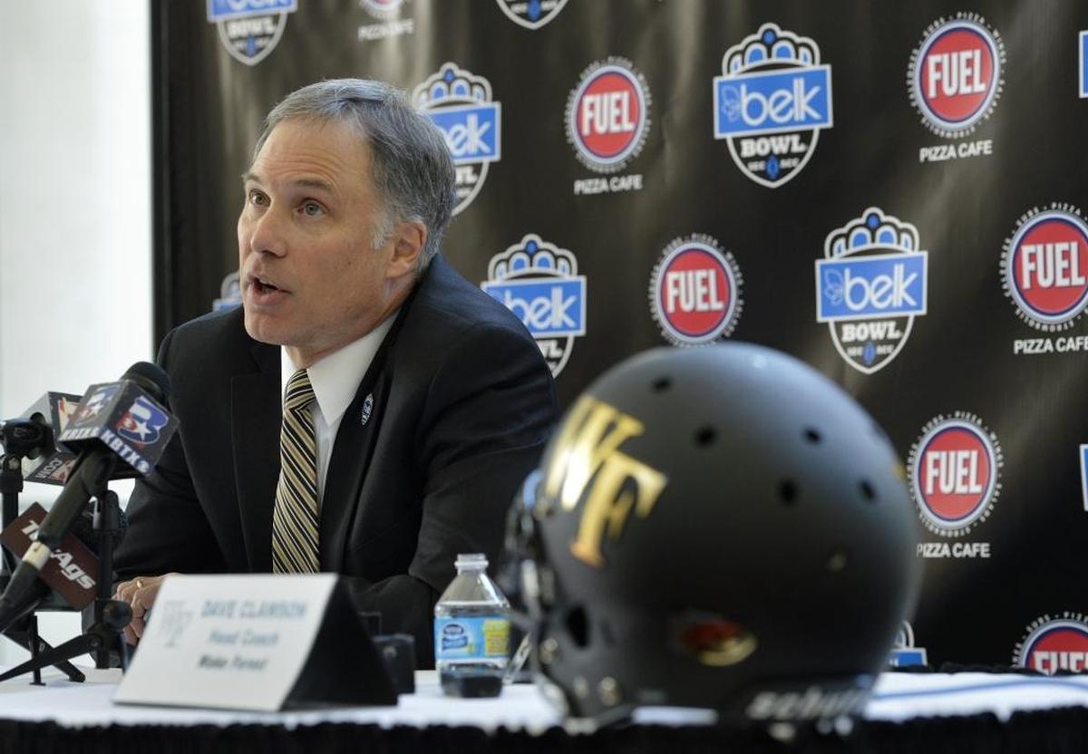 “I’m gonna meet with him afterwards and convince him that he should probably not play in this game,” Wake Forest coach Dave Clawson jokingly said about Texas A&M wide receiver Christian Kirk at Thursday’s Belk Bowl news conference at the Charlotte Convention Center.