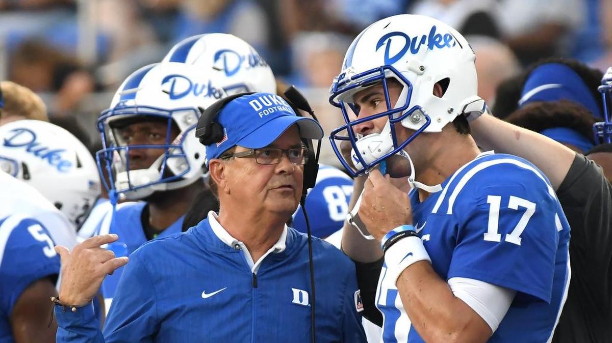 Duke football coach David Cutcliffe and quarterback Daniel Jones, the former Charlotte Latin standout, will lead the Blue Devils against Virginia on Saturday.