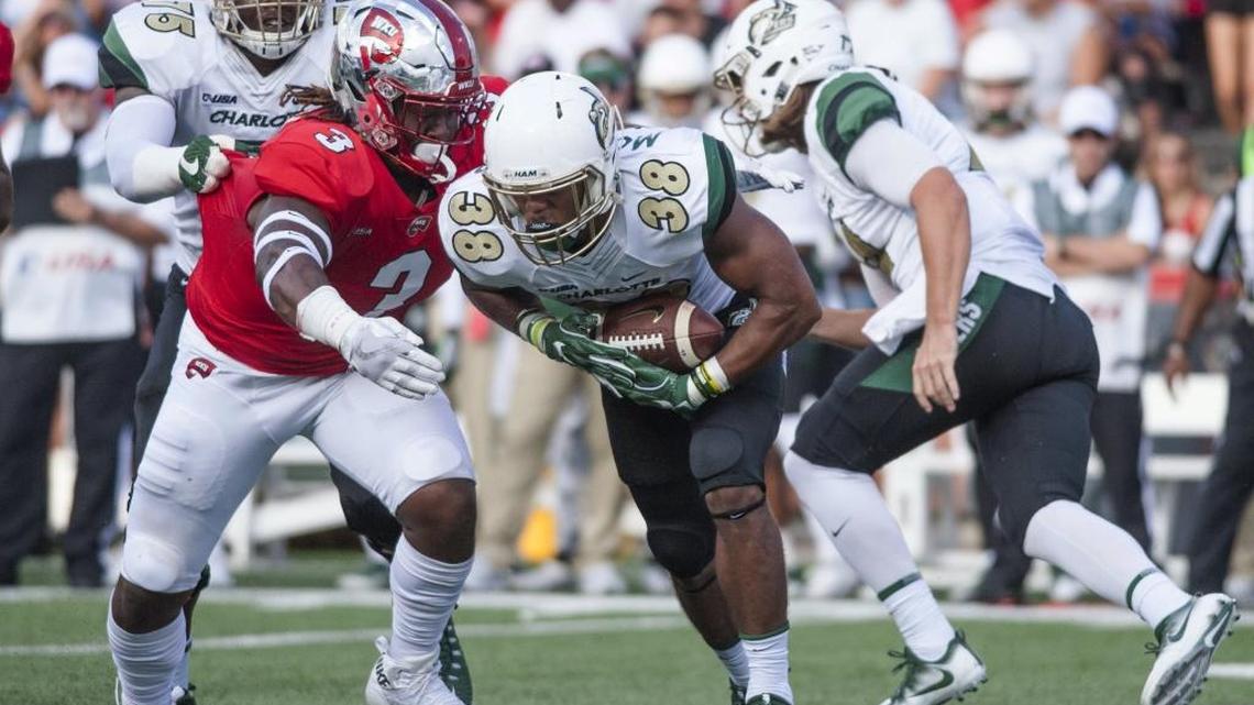Charlotte 49ers tailback Aaron McAllister (38) rushed for 157 yards against Western Kentucky last Saturday.